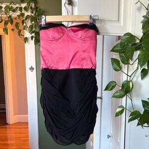 bebe Strapless Pink and Black Dress